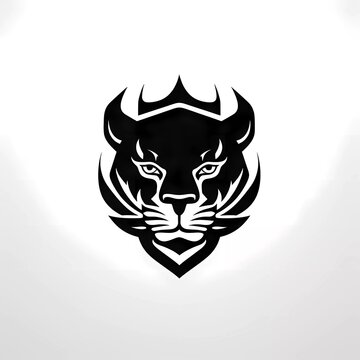 black and white vector logo of a panther head wearing a crown, on a minimalist background. generative ai