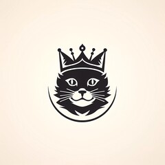 black and white vector logo of a cat head wearing a crown, on a minimalist background. generative ai