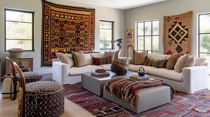 A Nairobi-inspired craftsman home, with handwoven Maasai blankets used as wall art and upholstery