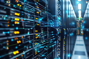 Naklejka premium networking engineer, netwokring equiment, electrician at work, servers, server room, IT Administrator, Datacenter, service provider, database, computer server room, data storage, network hub and patch