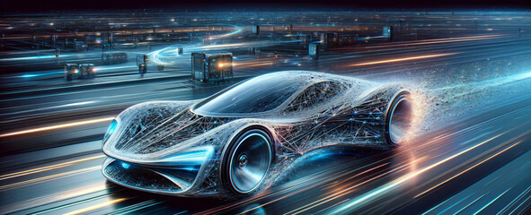 abstract futuristic car in motion - obrazy, fototapety, plakaty