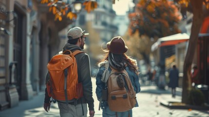 Fototapeta premium Tourist Couple Walking On Street 