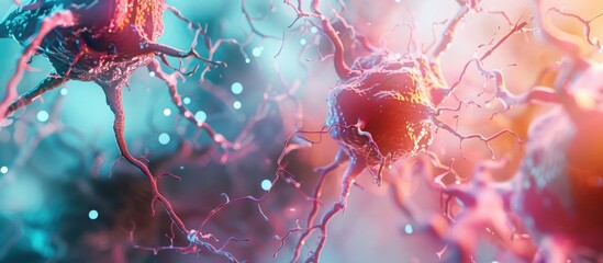 3d illustration visual microscopic of Neurons and nerve cells background. Generated AI image