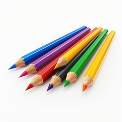Colored pencils, 7 pieces, lie on a white background.
