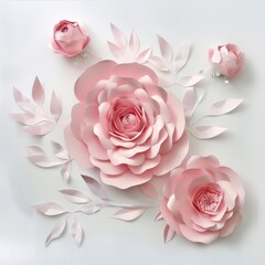 Paper pink delicate flowers, 3D volumetric applique.  DIY , kids crafts.