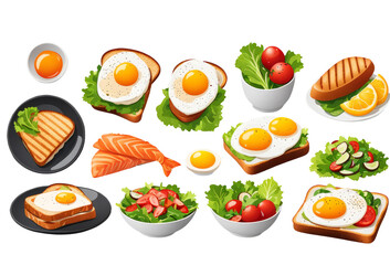 Set of food on isolated on transparent png background. Generative ai	
