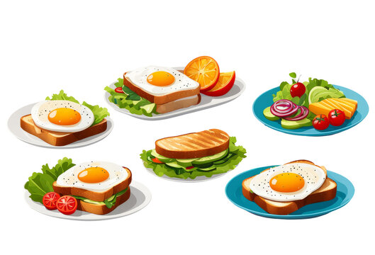Set of food on isolated on transparent png background. Generative ai	
