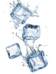 flying ice cubes isolated on white background PNG