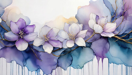 Fioletowe tło kwiaty, abstrakcja akwarela