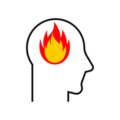 Fire in head Icon. Sign of an incendiary person. Thinks with fire symbol. Flame in my head