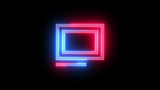 Neon caption icon blue red color glowing animation black background