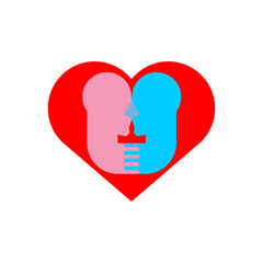 Heart in two heads. Lovers concept icon. Love sign