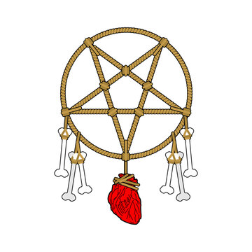 Nightmare dream catcher. Pentagram, skull and circle. Symbol of nightmares in a dream
