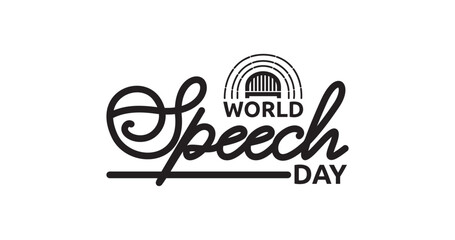 World Speech Day text Handwritten calligraphy Typography vector illustration. Great for celebrating speeches and speechmaking through live speaking events. 