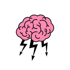 Brainstorm symbol. Brains and lightning icon. - 748647425