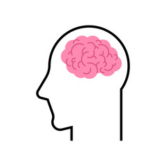 Brain icon in head. Sign of a thinking person. smart guy symbol. wiseacre icon