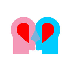 Heart in two heads. Lovers concept icon. Love sign - 748647459