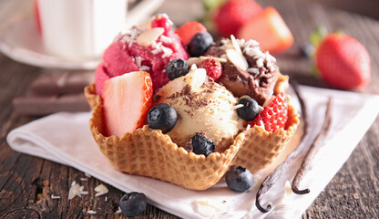 ice cream scoop in biscuit bowl