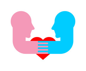 Heart in two heads. Lovers concept icon. Love sign - 748647671