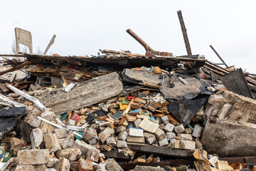 War in Ukraine. A destroyed school in Donetsk region