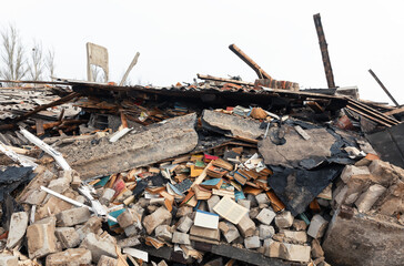 War in Ukraine. A destroyed school in Donetsk region