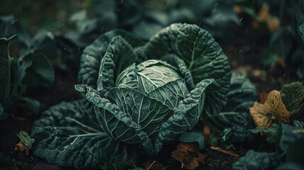 Cabbage grows in the garden harvest.