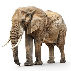 Fototapeta premium side-view_cute_young_indian_elephant_trunk_upwards_white_background_ai_generated