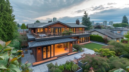 Fototapeta premium A Vancouver-inspired craftsman residence, with a rooftop garden providing a serene escape from urban life