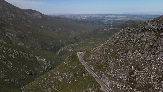 Bird view across the outeniqua South Africa mountain pass and the curvy roads
