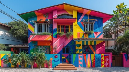 A vibrant craftsman house in Rio de Janeiro, inspired by the lively colors of Brazilian street art