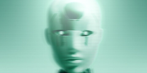 AI android robot on screen