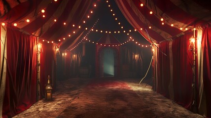 artificial intelligence image of a circus tent, a cozy place with exciting lights and colors