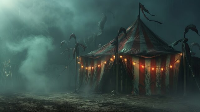 artificial intelligence image of a circus tent, a cozy place with exciting lights and colors