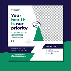 healthcare banner or square flyer with doctor theme for social media post template