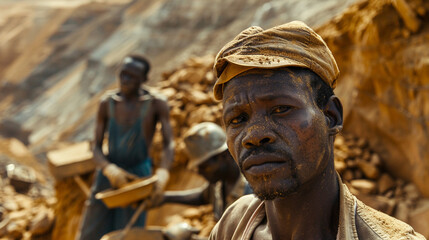 African miners working in a mine in Congo