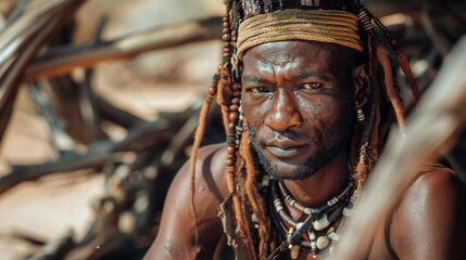 Obraz premium Himba man dressed in traditional style in Namibia