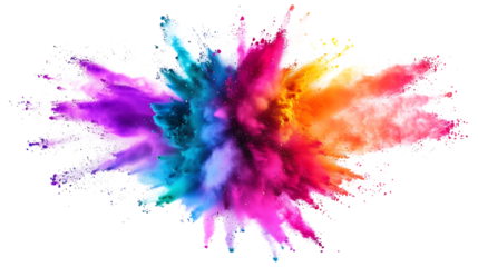 colorful vibrant rainbow Holi paint color powder explosion with bright colors isolated transparent background