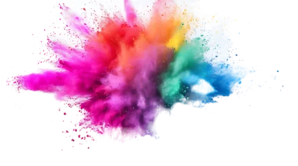 Deurstickers colorful vibrant rainbow Holi paint color powder explosion with bright colors isolated transparent background © Emma