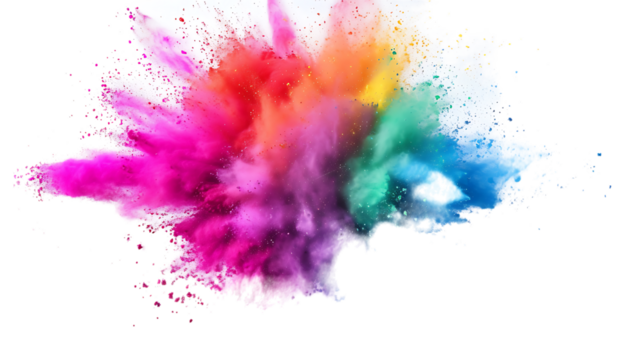 colorful vibrant rainbow Holi paint color powder explosion with bright colors isolated transparent background