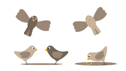 A Flock of Sparrows Flat Style. Birds nature and animals concept vector