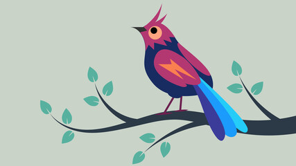 Bird on a Branch Flat Style. Birds nature and animals concept illustration