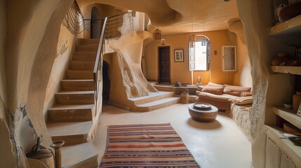 An Egyptian-themed craftsman dwelling in Cairo, with a secret passage inspired by ancient pyramid architecture