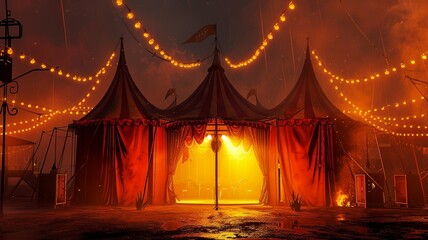 artificial intelligence image of a circus tent, a cozy place with exciting lights and colors