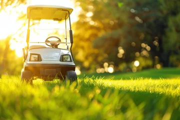 Foto op Canvas golf car , golf club. Green grass. Sun © Jennie Pavl