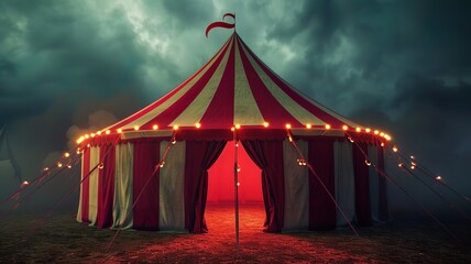 artificial intelligence image of a circus tent, a cozy place with exciting lights and colors