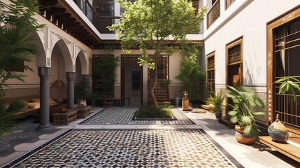 An Istanbul-inspired craftsman residence, with a Turkish-style courtyard and intricate geometric tile patterns