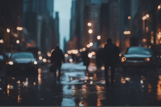 Gloomy Dusk in Wet City Street, created with Generative AI technology