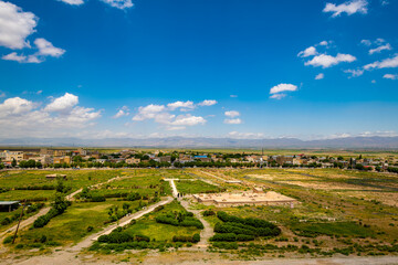 Aerial View of Soltaniyeh City Amidst Verdant Gardens, Zanjan Province, Iran