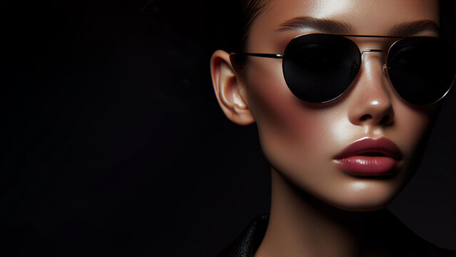 portrait of a beautiful woman with sunglass isolated on black background