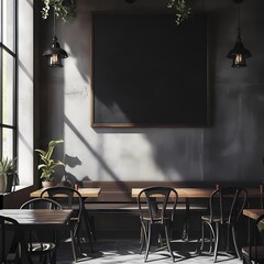 Empty modern cafe interior with chairs and tables, generated ai